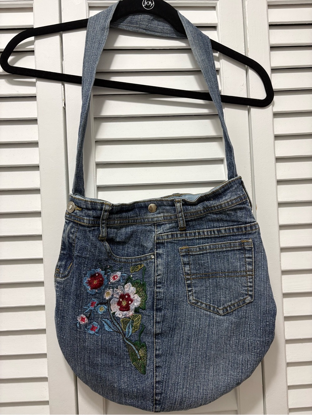 Arizona Jean Company Denim Hobo Bag with Floral Embroidery - Blue